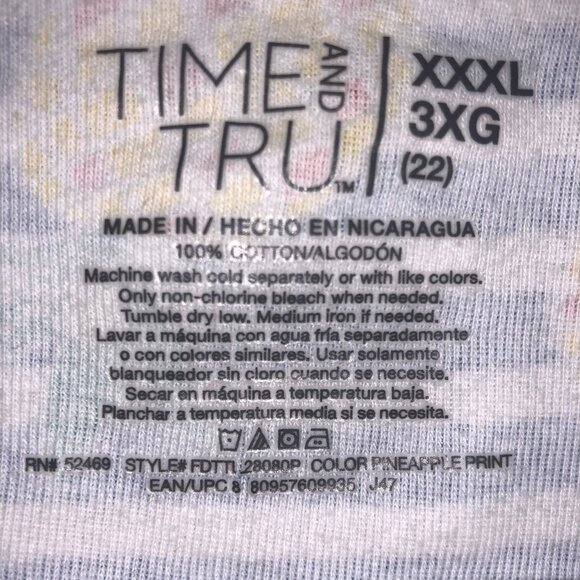 Time & True Top Womens XXXL Striped Pineapple All Over Print Short Sleeve - Picture 5 of 5